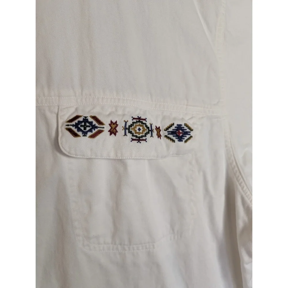 Vintage Jordache‎ Top Womens 1X Longsleeve Button Embroidered Southwestern White